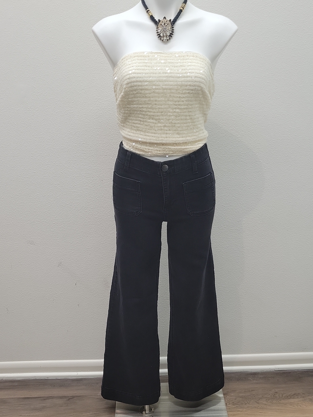 1822 Denim Black Flare Wide Leg Jeans